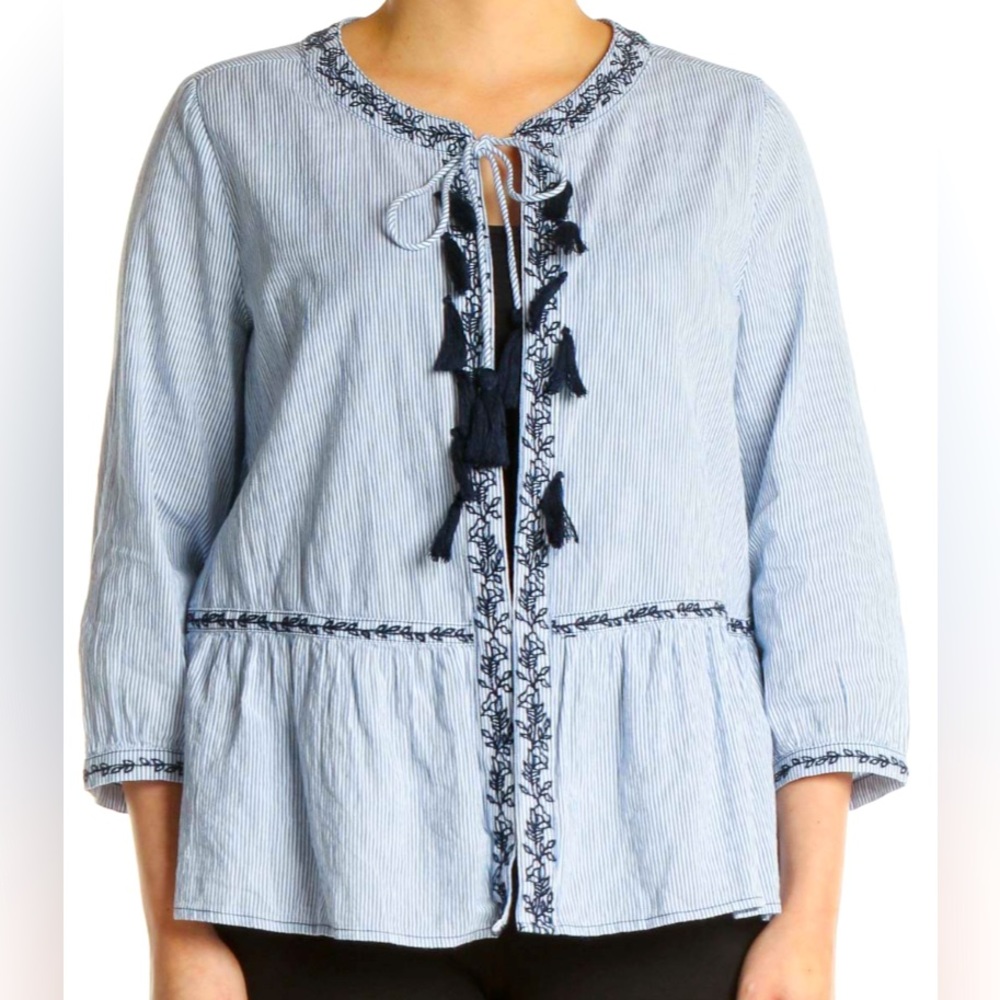 Westport: FALL IN LOVE THIS LIGHTWEIGHT TIE FRONT TOP BLUE STRIPES